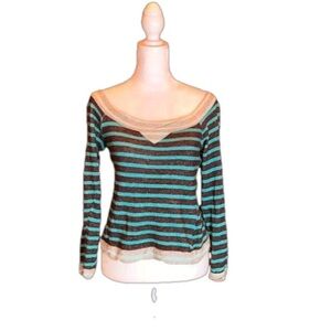 KIRRA Adorable Teal & Brown Striped Soft & Lightweight Sweatshirt Size S